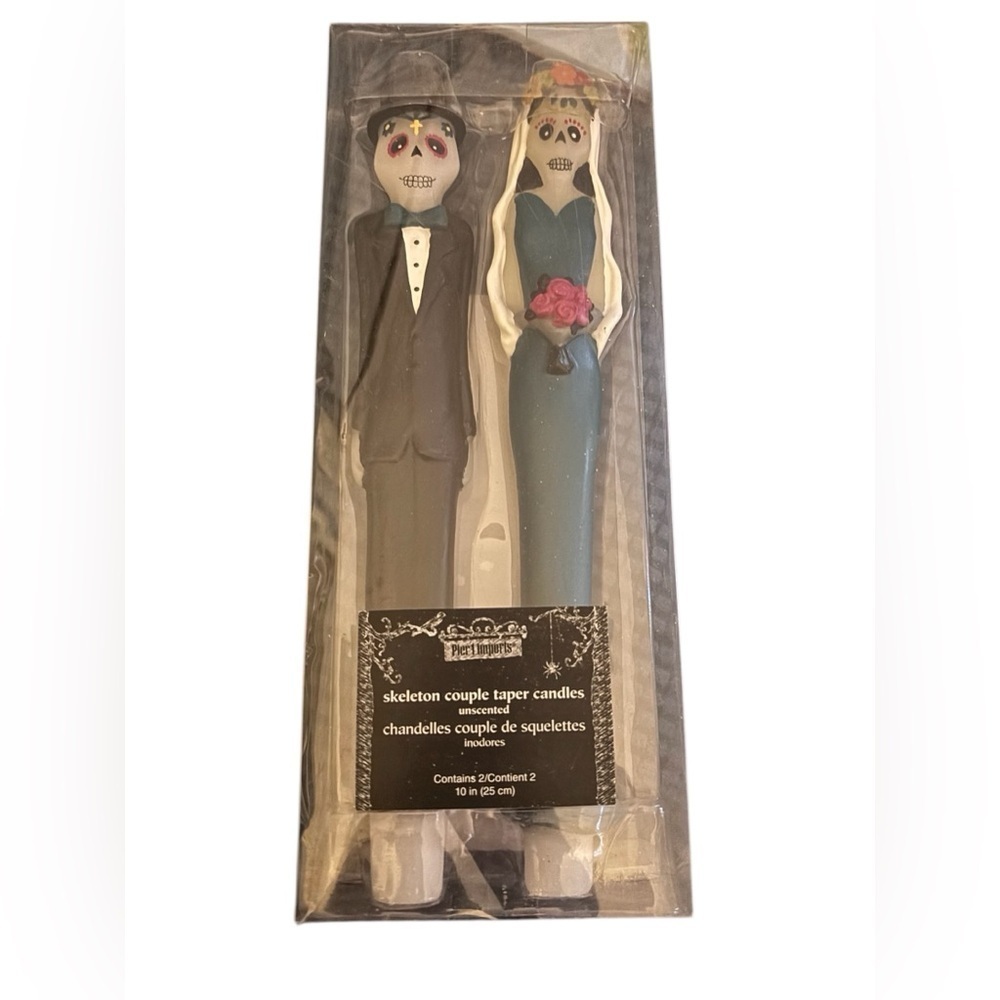Pier 1 Skeleton Couple Taper Candles 10” Unscented Wedding Spooky Wax Gruesome